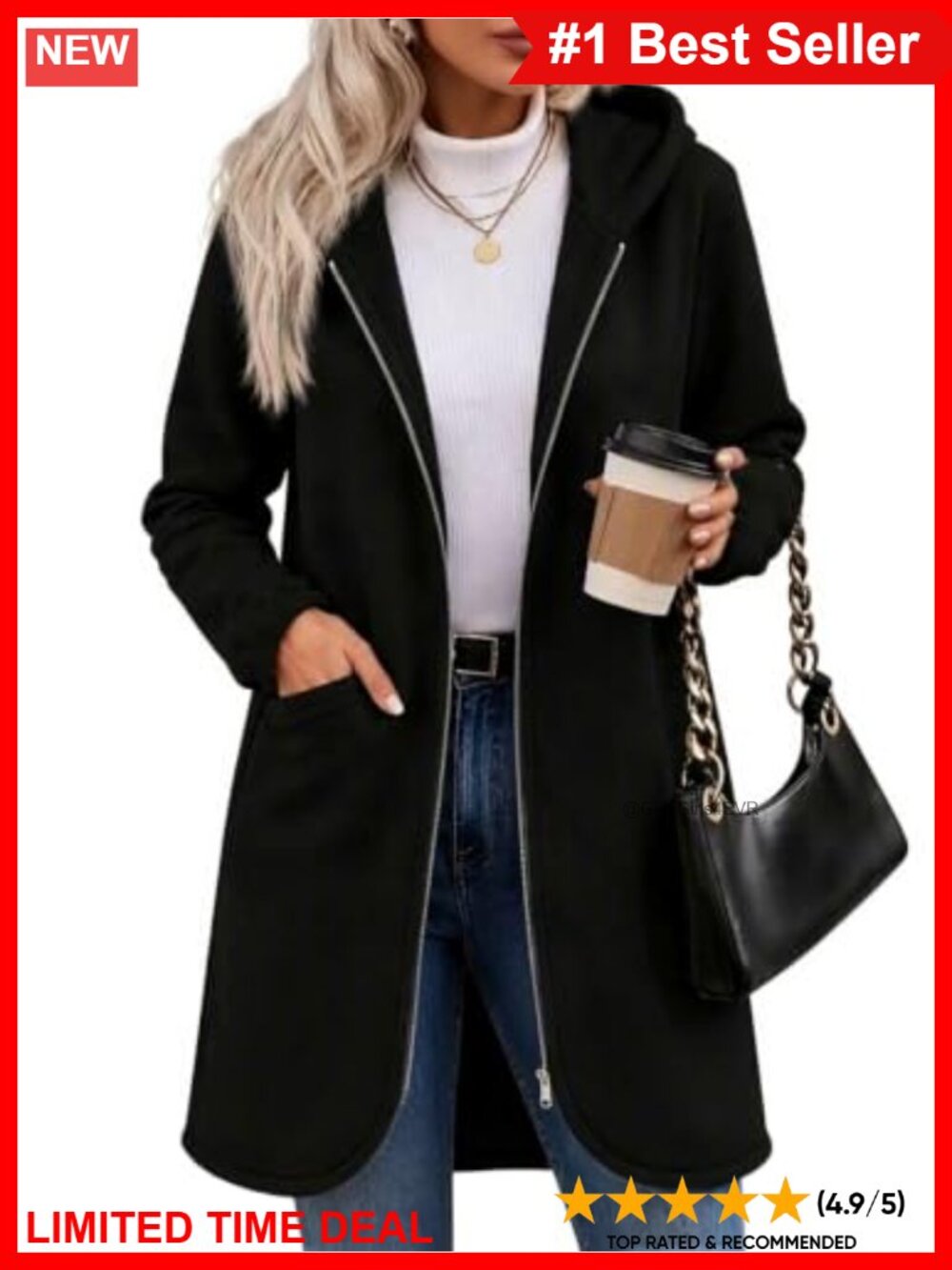 Fleece Zip Up Hoodie Long Tunic Sweatshirt with Pockets